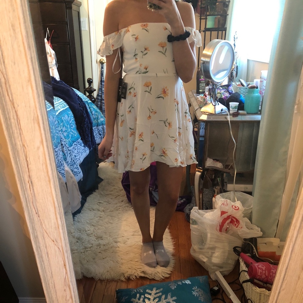 Lulus Off the Shoulder White Floral Dress